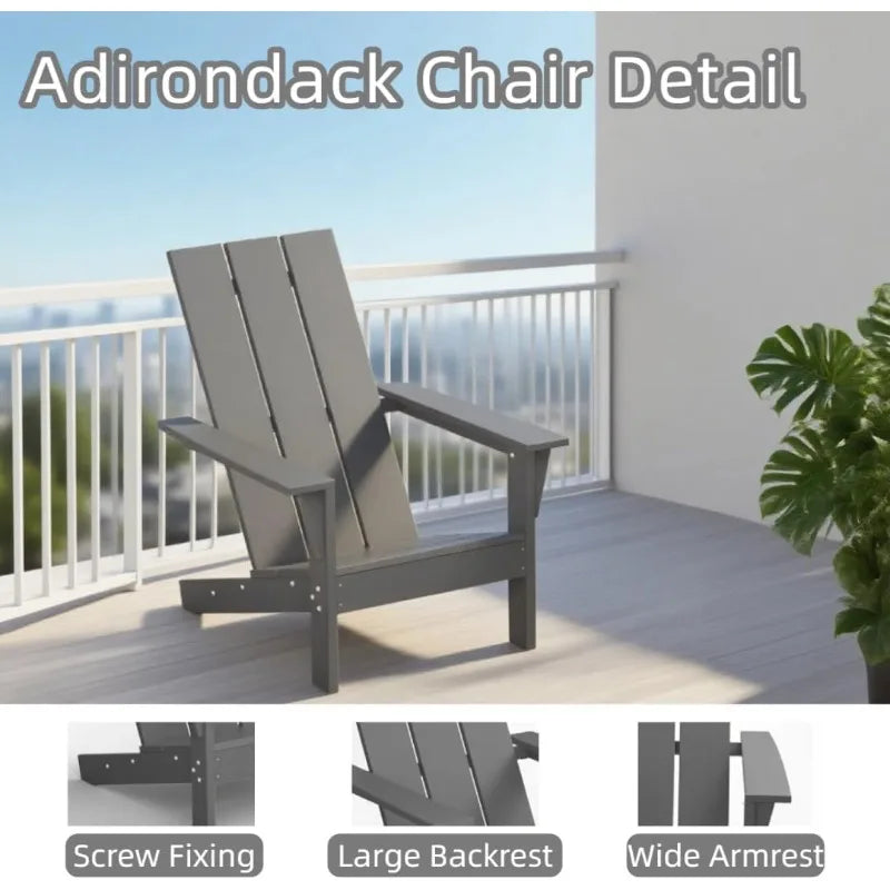 3 PCS All Weather Resistant Adirondack Chair,HDPE Adirondack Patio Chair with Wood-Texture Table,Lawn Chair for
