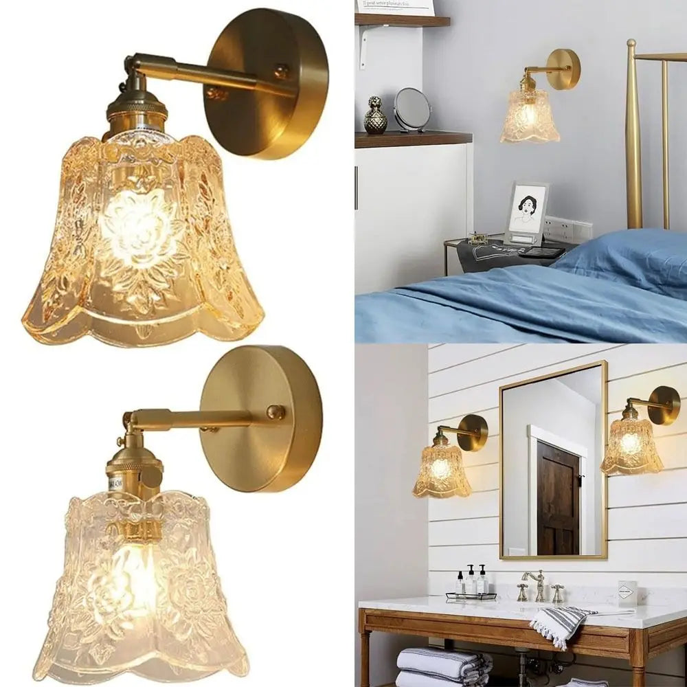 Flower Design LED Wall Light Green Glass Wrought Iron Bedside Wall Lamp E26/E27 Base Energy Saving Bathroom Mirror Light