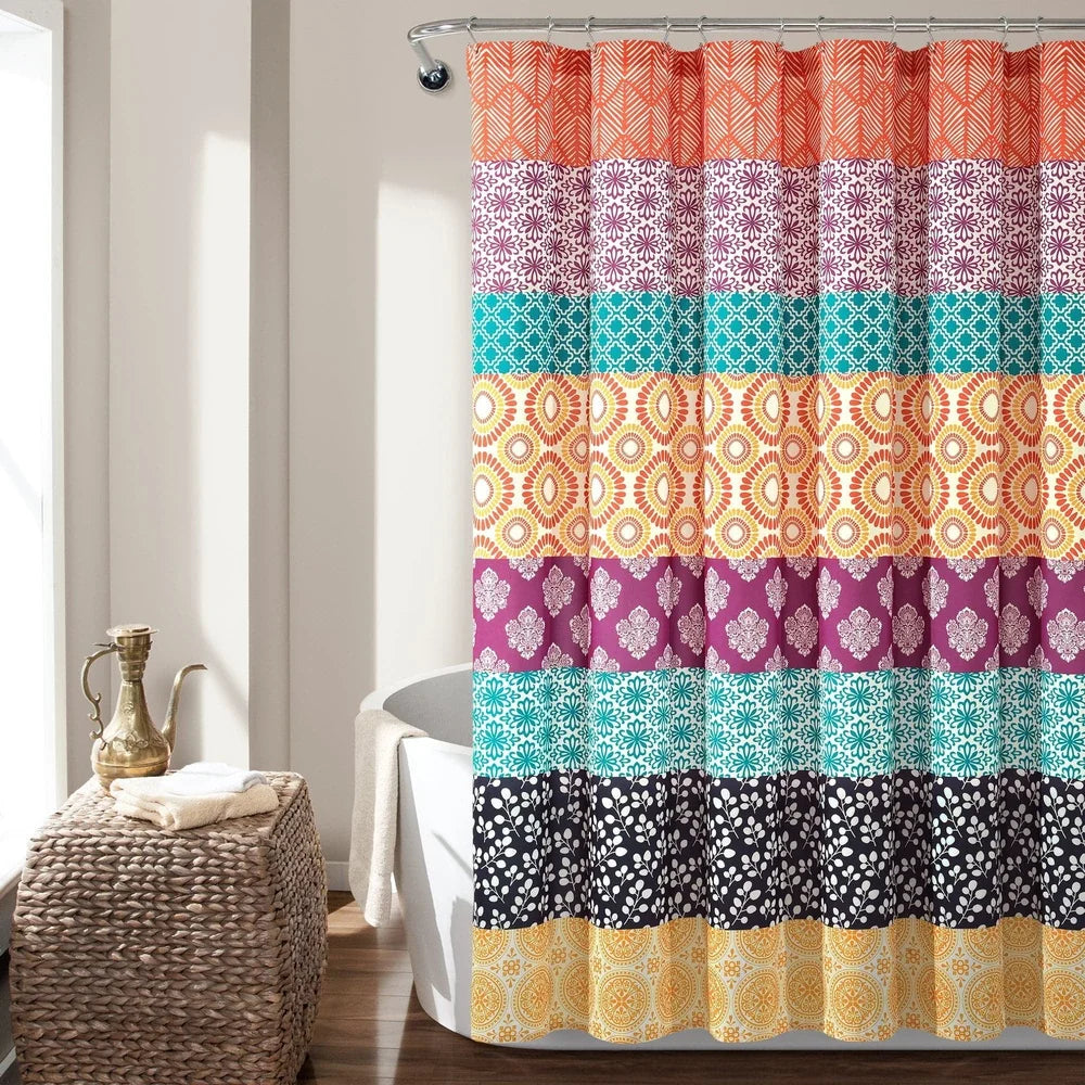 Bohemian Stripe Print Shower Curtain 72x72 Inch Polyester Colorful Pattern Ideal Bathroom Decor Machine Washable