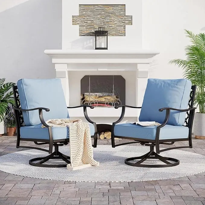 Metal Outdoor Swivel Patio Chairs Set of 2 with 5.75" Extra Thick Cushion, 2 Piece High Back Swivel Rocker Patio Chairs Outdoor