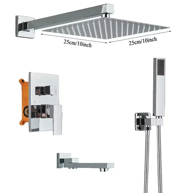 Chrome Rainfall Shower Faucet Set Bathroom Stainless Steel Wall Mounted Concealed 16 Inch Shower System Hot Cold Water Mixer Tap