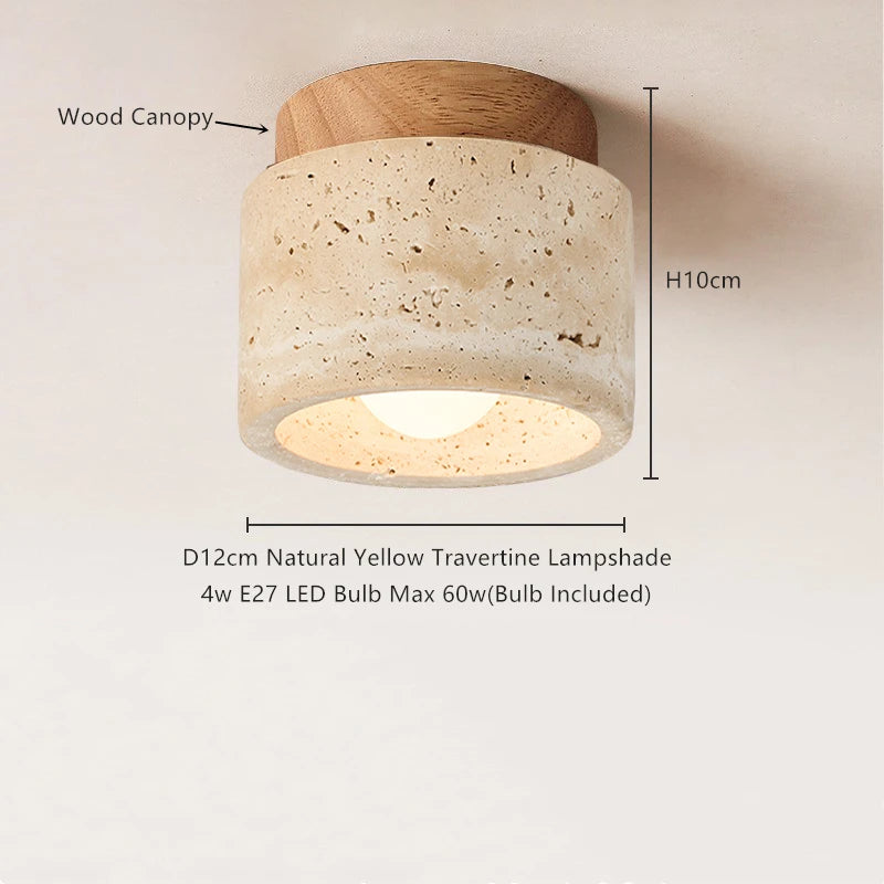 IWHD Nordic Modern Ceiling Lamp Wood Yellow Travertine LED Ceiling Light For Home Decoration Aisle Stair Bar Lámparas Para Techo