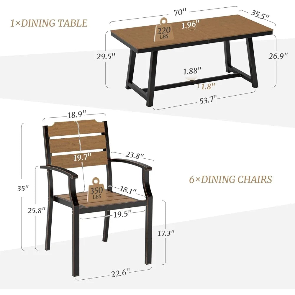 Patio Table and Chairs Set, Patio Furniture Set, 7-Piece, HDPS All-Weather Material Outdoor Dining Set, Outdoor Furniture Set wi