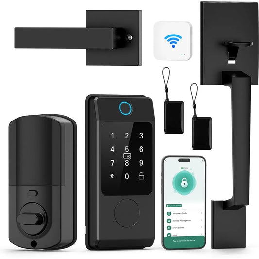 Smart Door Lock with Handle,  Keyless Entry Lock Deadbolt Handle Set, Inclued WiFi Gateway Smart Deadbolt for Front, Fingerprint