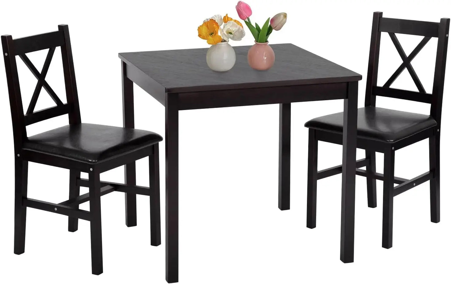 Dining Kitchen Table Dining Set Wood 3 Piece Upholstered Grid Dining Room Table and Chairs for 2