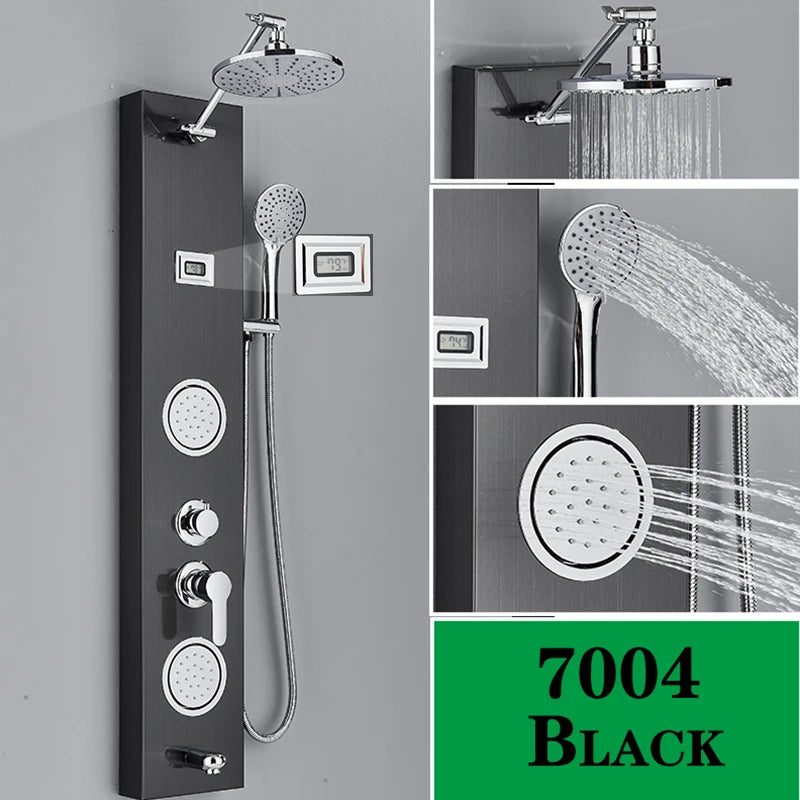 Shower Panel Rainfall Shower Faucet Set SPA Massage Jet Bath Shower Column Double Handle Mixer Tap Tower With Storage Rack