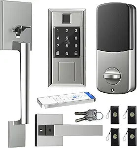 Smart Locks for Front Door with Lever Handle Set, Keyless Entry Door Lock, Fingerprint & App Control, Touchscreen Keypad Deadbol