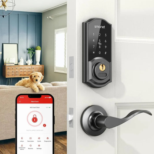 Keyless Entry Door Lock with Handle Set,Smart Locks for Front Door,Auto Lock,Digital Bluetooth Wireless Deadbolt with App,Key Fo