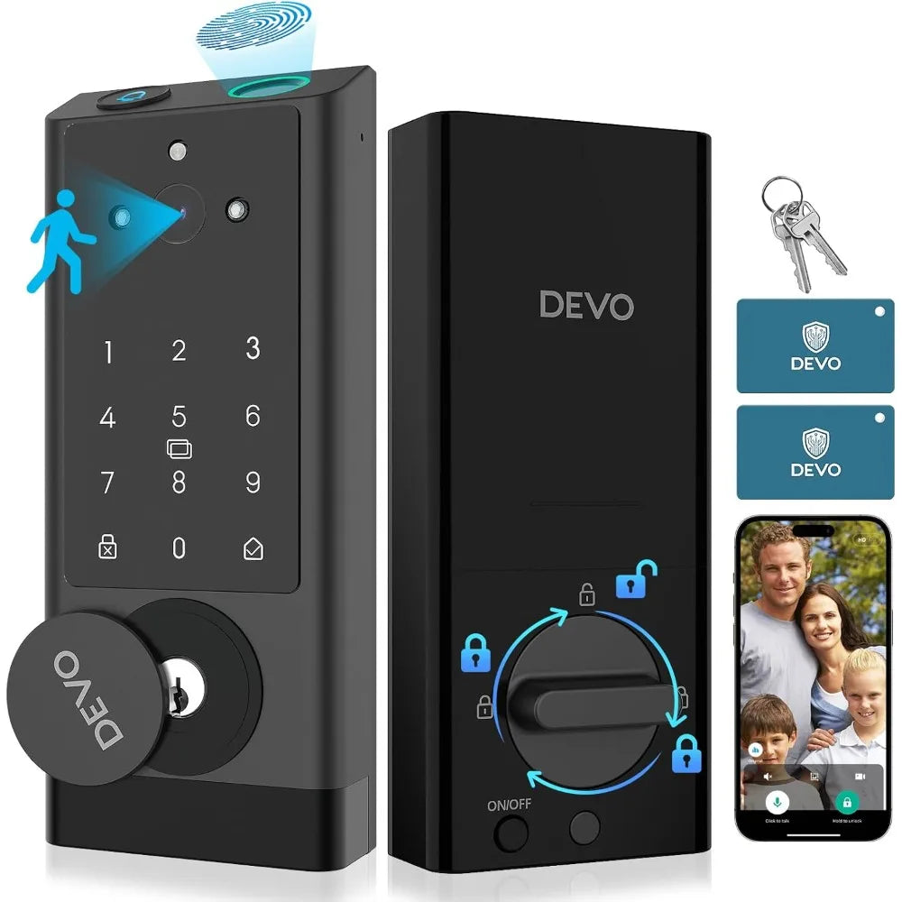 DEVO G1 Video Smart Lock with Camera & Doorbell, 6-in-1 Keyless Entry Door Lock with Fingerprint, App Remote, Auto Locks, Built-