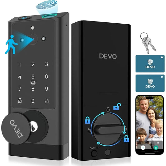 DEVO G1 Video Smart Lock with Camera & Doorbell, 6-in-1 Keyless Entry Door Lock with Fingerprint, App Remote, Auto Locks, Built-
