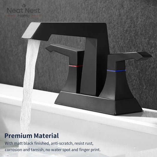 2-Handle Heavy Duty Bathroom Faucet with Drain and Supply Kits, Modern Style Lavatory Deck Mounted brushed bathroom sink faucet