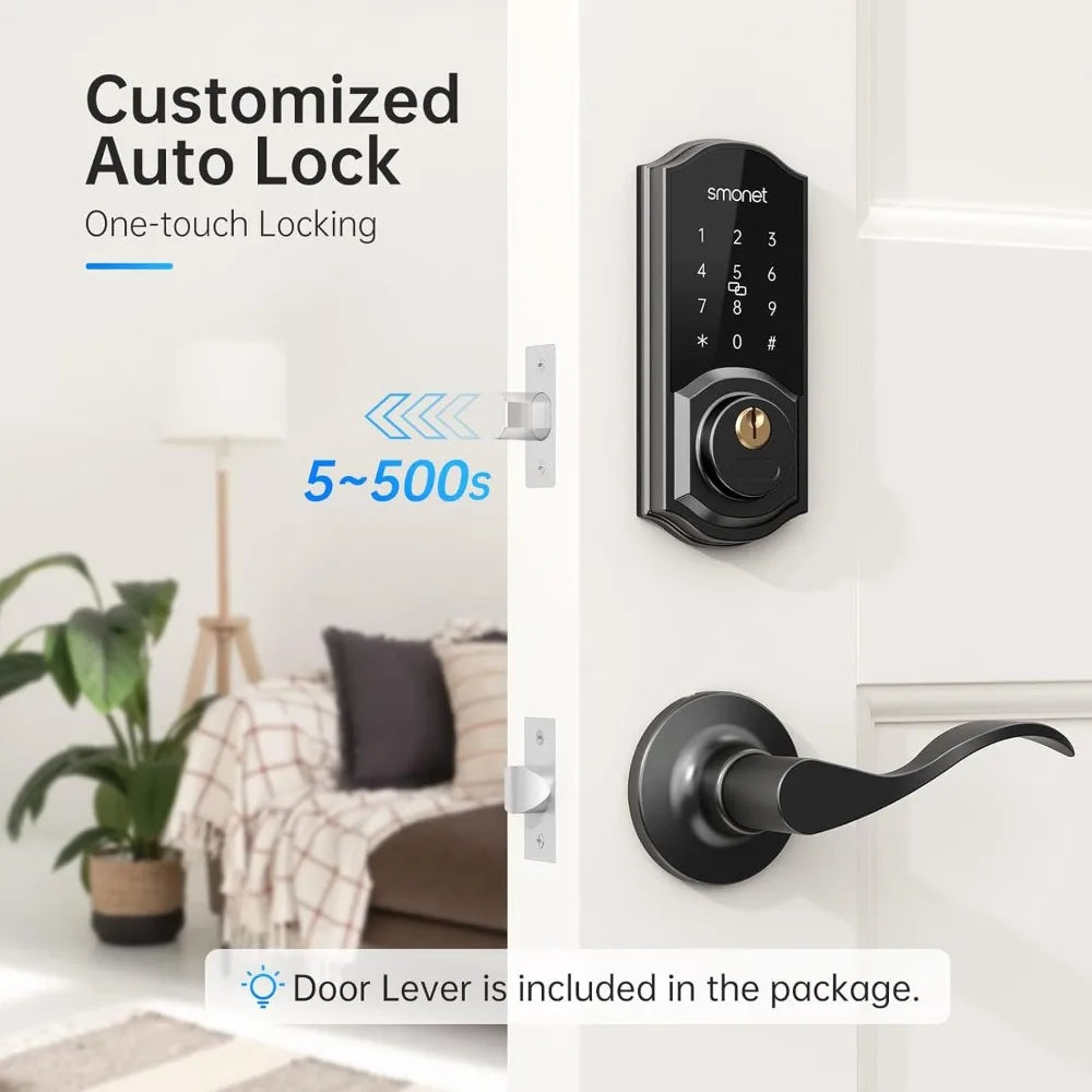 Keyless Entry Door Lock with Handle Set,Smart Locks for Front Door,Auto Lock,Digital Bluetooth Wireless Deadbolt with App,Key Fo