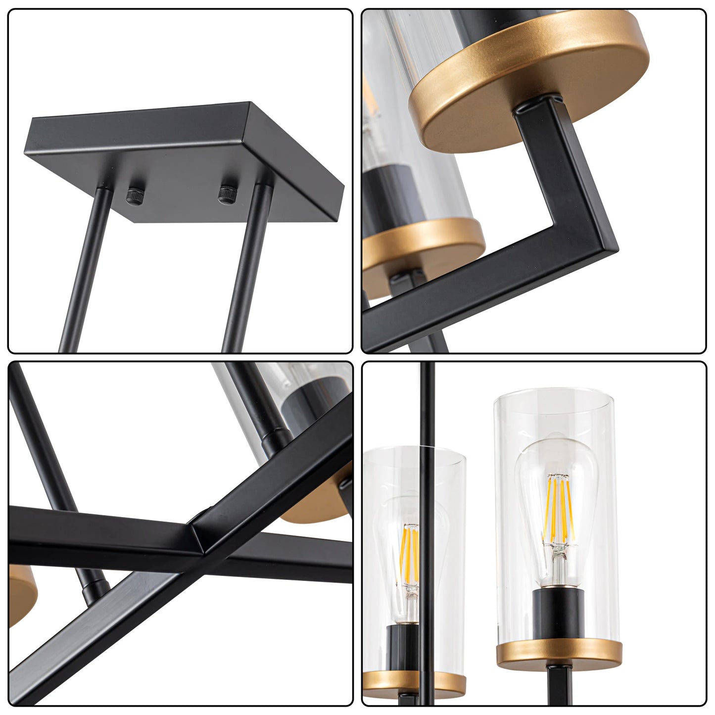 4 Lights Sleek Black Foyer Chandeliers Kitchen Island Pendant Light With Canopy Base For Bedroom Entrance Diningroom