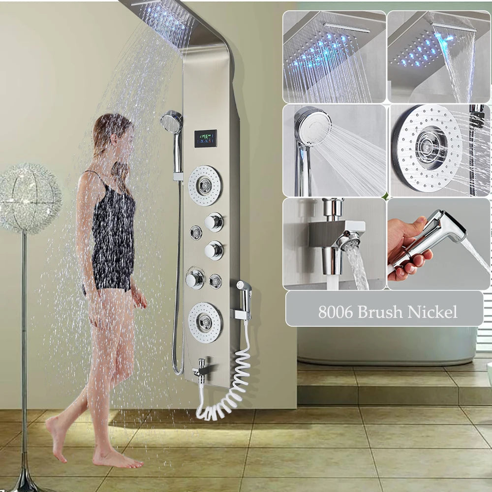 LED Shower Panel Six Functions Waterfall Shower Panel Bathroom Faucet Bathroom SPA Massage Jet Tub Mixer Massage Sprayer