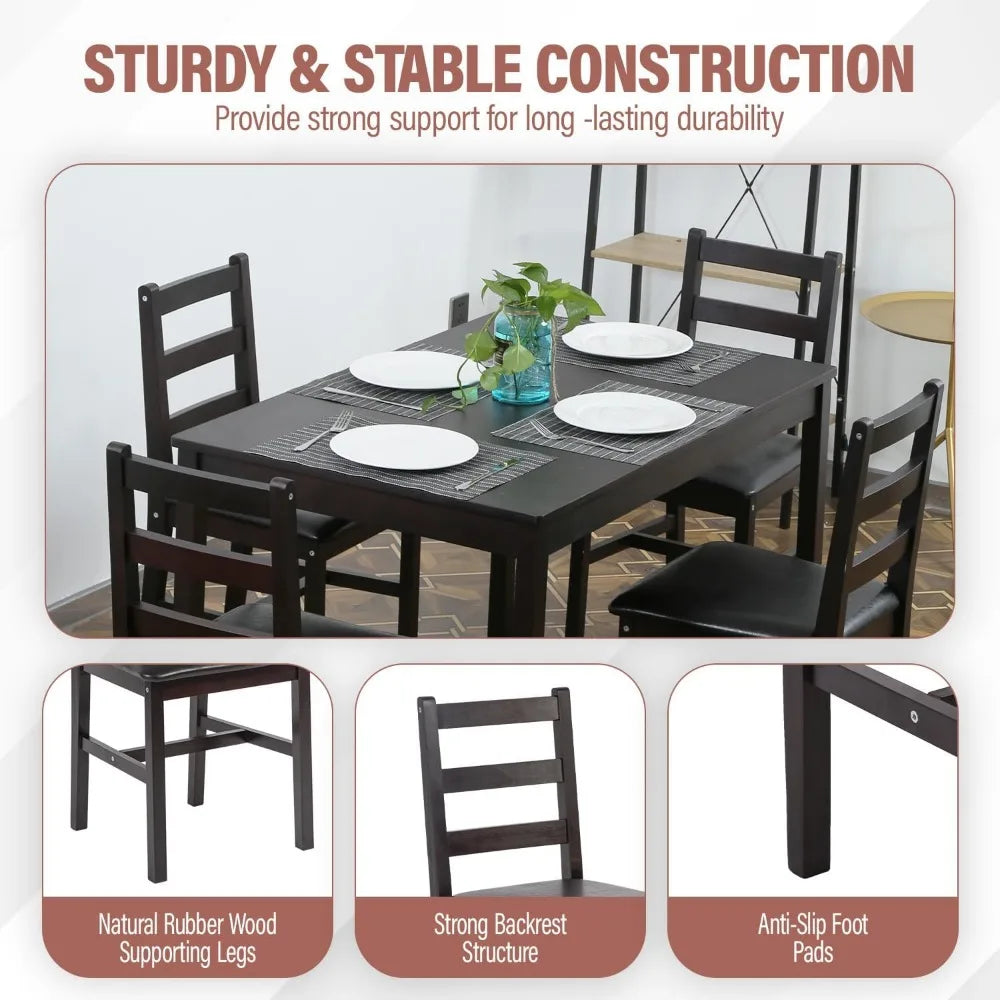 5 Pieces Kitchen Dining Room Set Dining Kitchen Table and Chairs Mid Century Style Wood Dinette Table Set for Home Family Dining