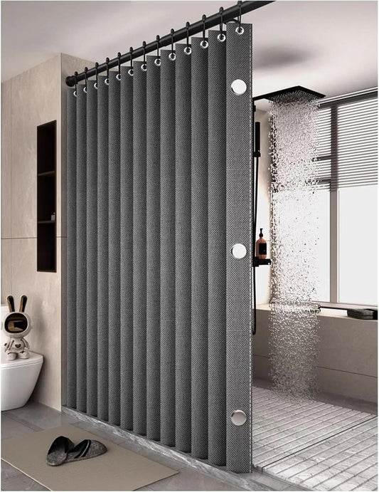 Bathroom Folding Linen Shower Curtain with Magnets Waterproof Suitable for Walk-in Shower Does Not Include Telescopic Rod