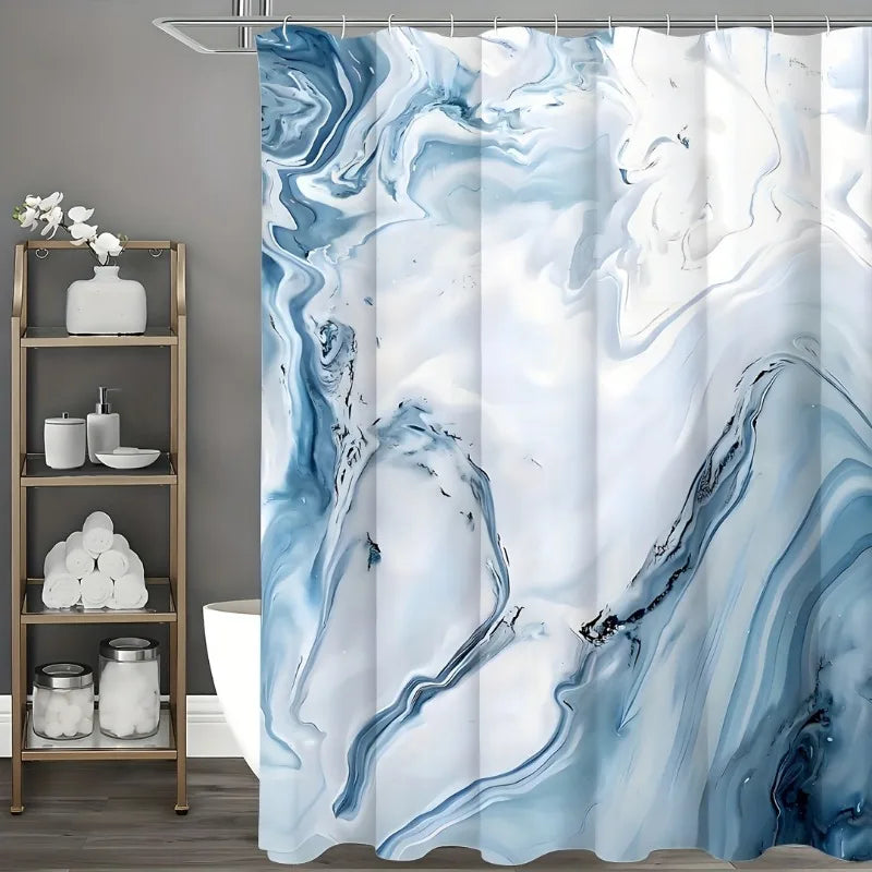 Blue Marble Shower Curtain, Modern Ombre Fabric Cloth Shower Curtains For Luxury Bathroom Decor