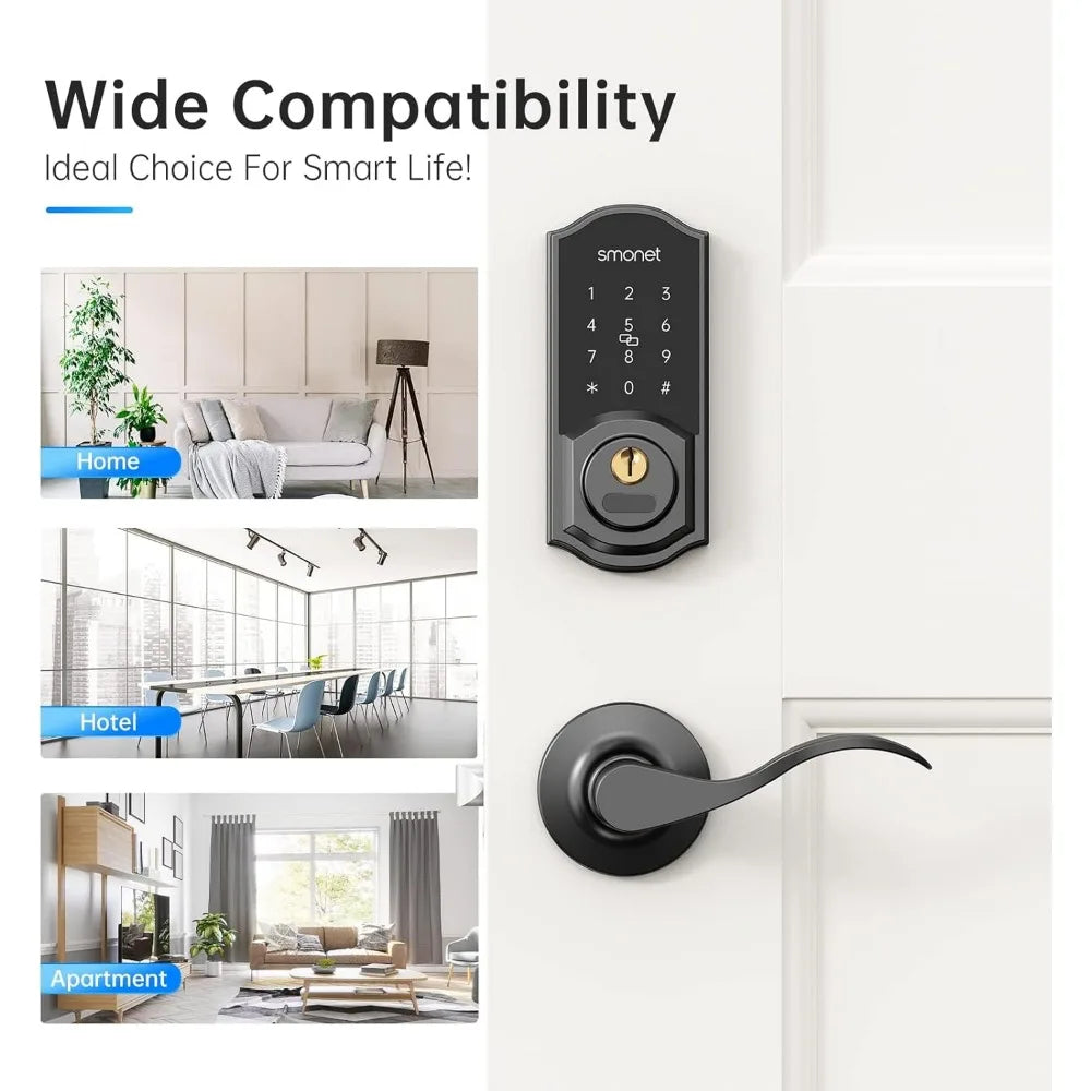 Keyless Entry Door Lock with Handle Set,Smart Locks for Front Door,Auto Lock,Digital Bluetooth Wireless Deadbolt with App,Key Fo