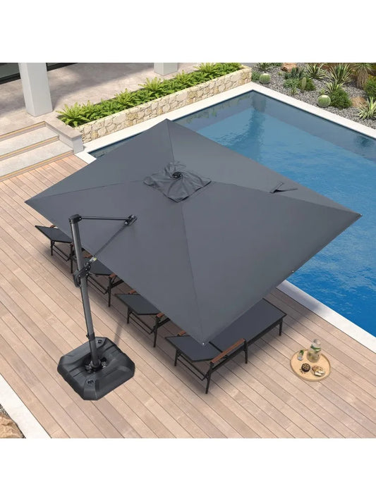 LEAF 9' X 11.5' Patio Umbrella Outdoor Cantilever Rectangle Umbrella Aluminum Offset Umbrella with 360-degree Rotation fo