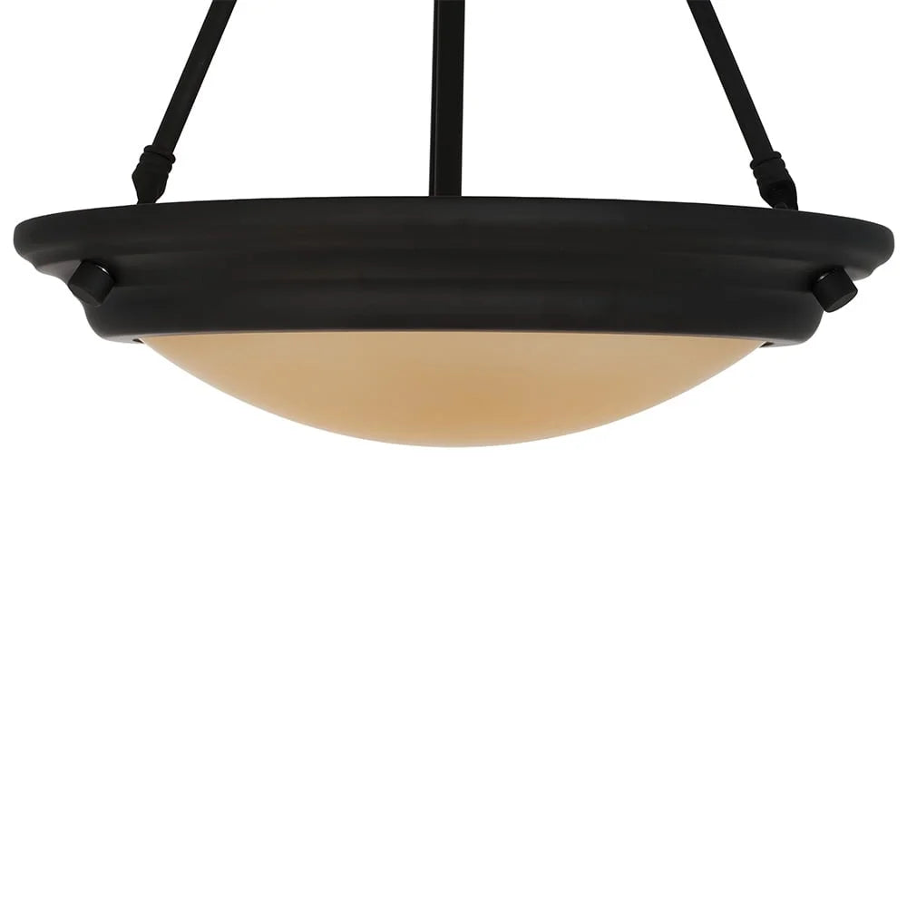 15 Inch Dark Bronze 2 Light Pendant Ceiling Light with Amber Glass Shade Adjustable Height LED Bulbs Included Dining Room