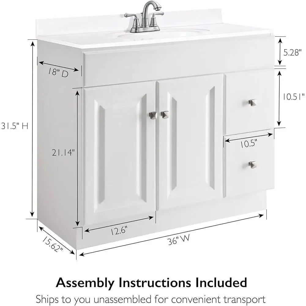 Ready to Assemble Bathroom Vanity Solid Wood 36 Inch Moisture Resistant Ideal Toiletries Fully Assembled Simplified Installation