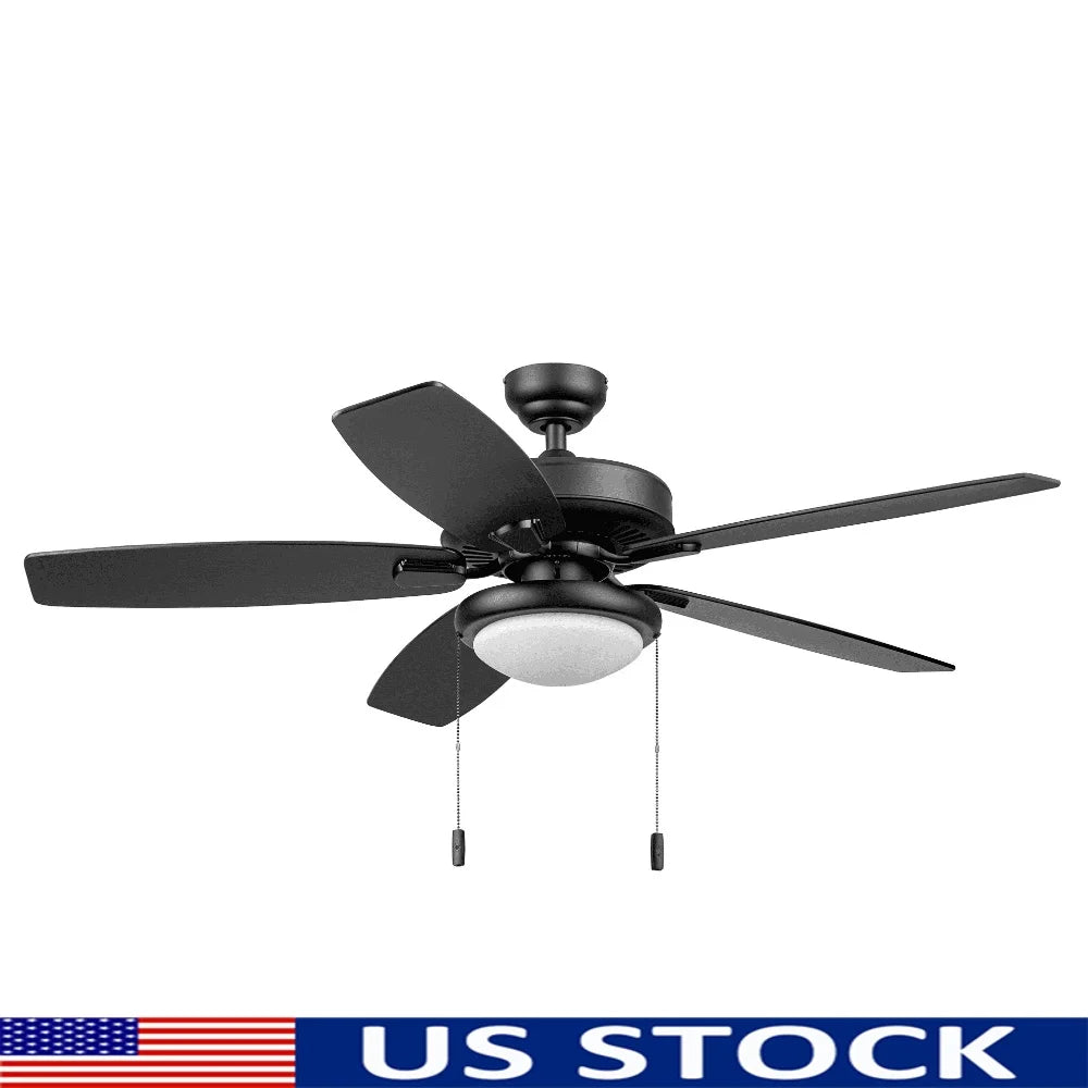 52 Inch Indoor Outdoor Ceiling Fan with Light Pull Chains Reversible Motor Dimmable Integrated Light Kit Medium Large Spaces
