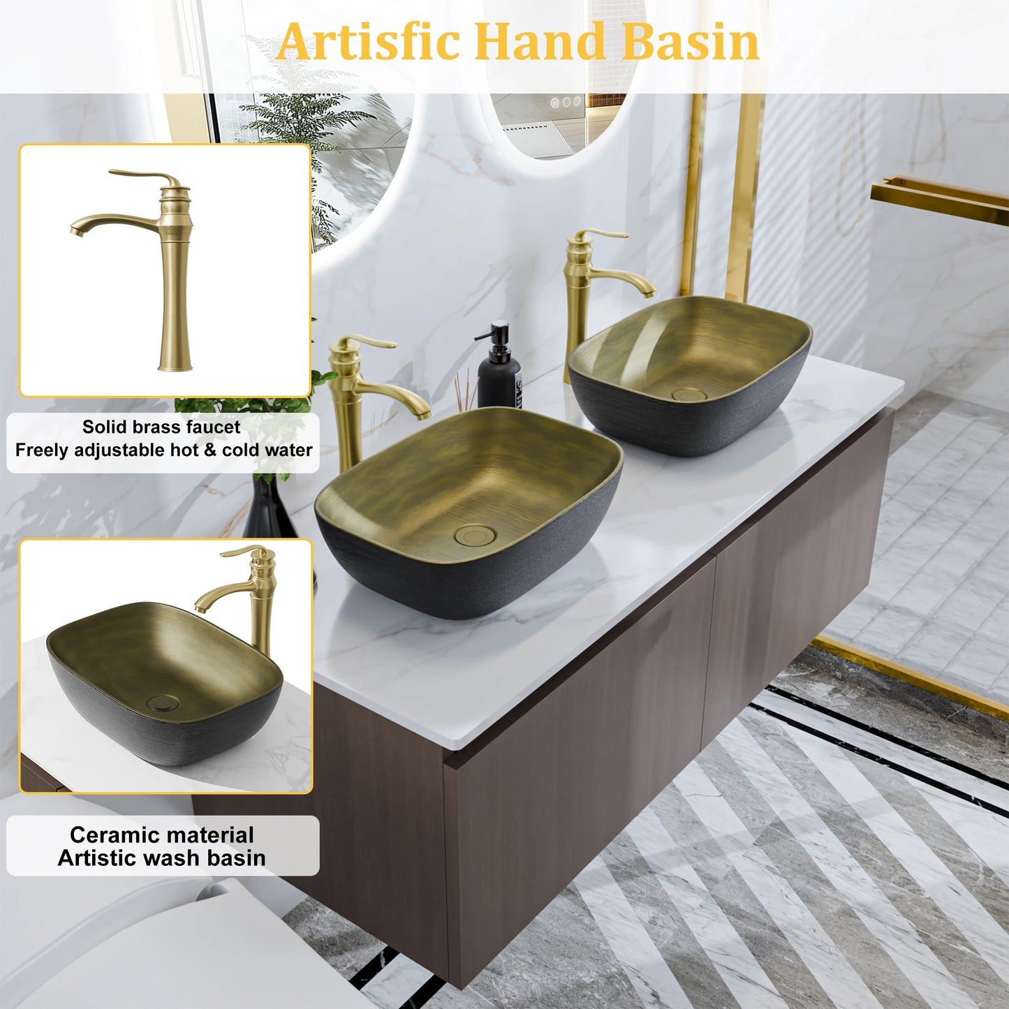 Floating Vanity Bathroom with Sink Combo, Wall Mounted Modern Vanity, Bathroom Cabinet Vanity with Sink Ceramic Basin Faucet