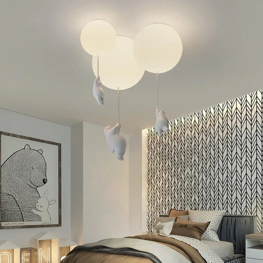 Nordic Cartoon Children's Room Ceiling Light Hallway Entrance Light Creative Teddy Bear Warm Study Bedroom LED Lighting Fixtures