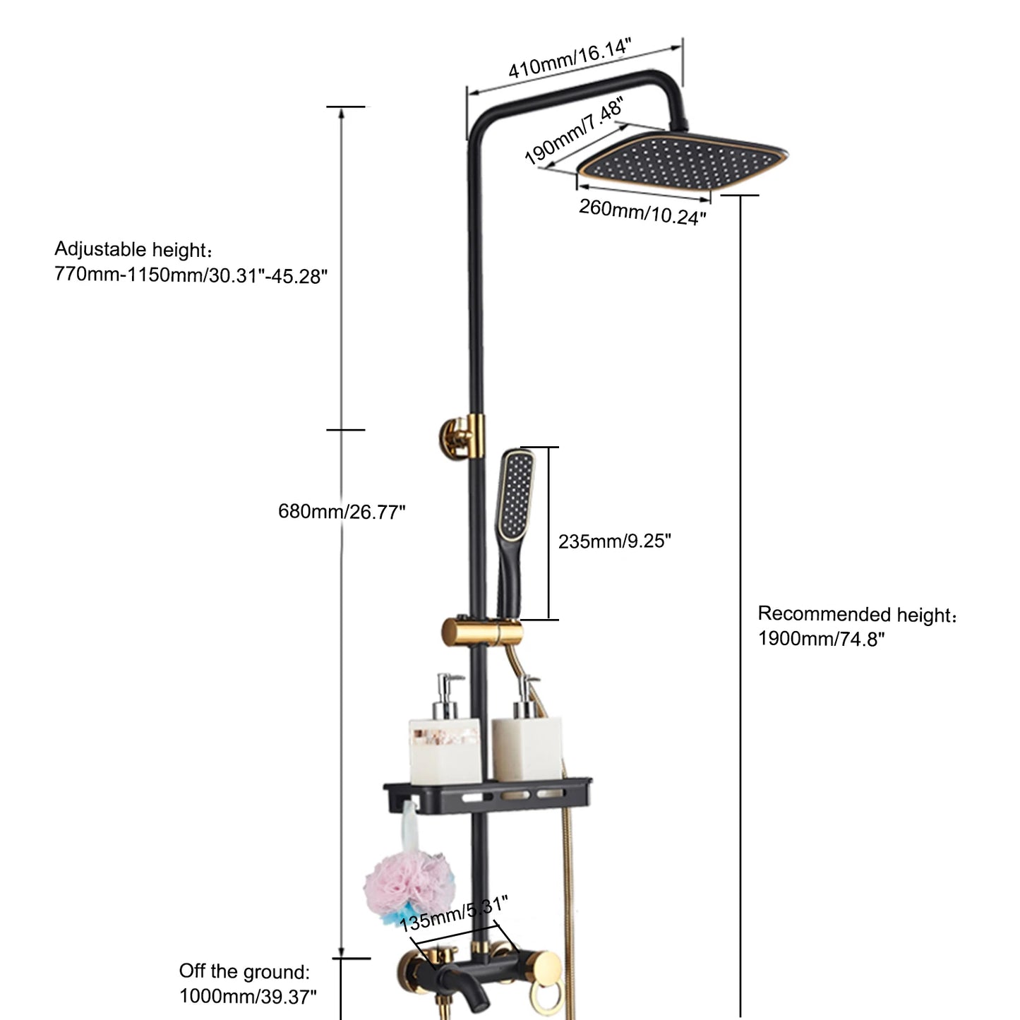 Thermostatic Shower Set Bathroom Metal Black Shower Mixer Faucet Constant Shower Tap Shower Shelf