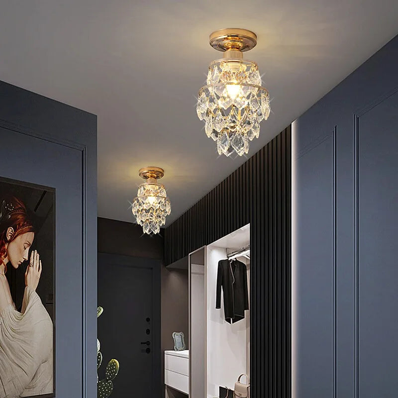 2024 New Modern E27 Mini Crystal Ceiling Lights Fixtures Home Appliance Stairs Bedroom Living Room Gold Lamps Fathers Day Gifts