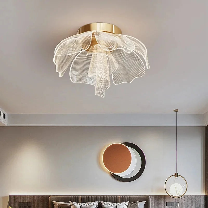Simple Luxurious LED Ceiling Light Flower Design Acrylic Lamp Study Bedroom Entrance Hallway Light Interior Gold Luxury Lighting