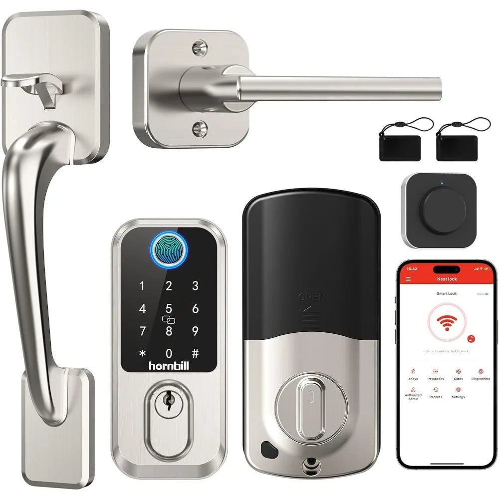 2 Pack WiFi Fingerprint Smart Door Lock: Keyless Entry Door Lock Deadbolt with Handle,Hornbill Smart Locks for Front Door, Entry
