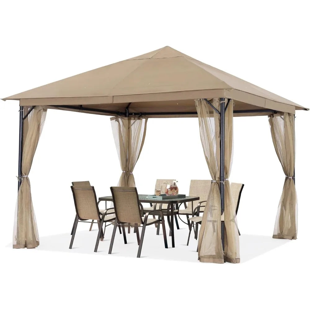 11x11FT Outdoor Patio Gazebo - Single Roof Canopy with Mosquito Netting, Sturdy steel frame, Rainproof and UV resistant Pergola