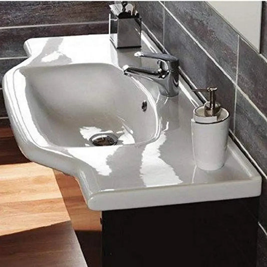 Rectangular White Ceramic Bathroom Sink Wall Mounted/Self Rimming Single Faucet Hole ADA Compliant Overflow Included Country