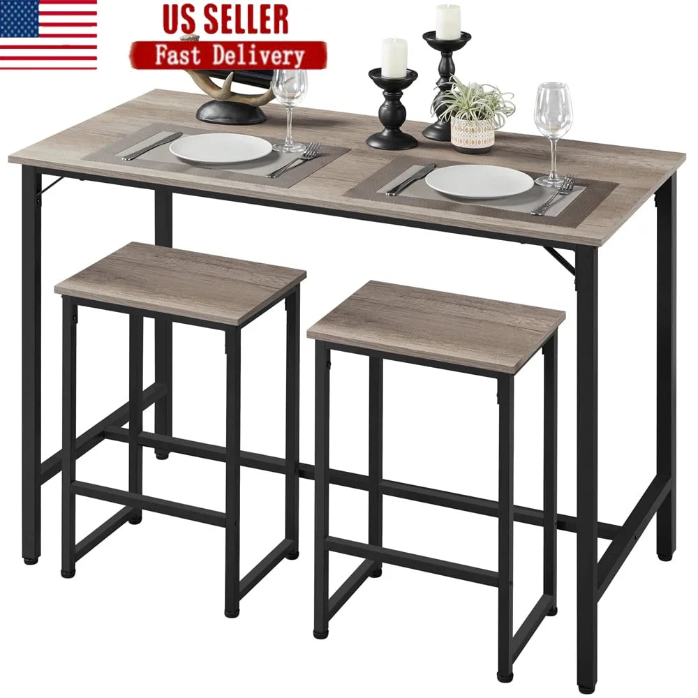 Space Saving Rectangle Dining Set with 2 Stools Kitchen Bar Table Durable Sturdy Design Small Spaces