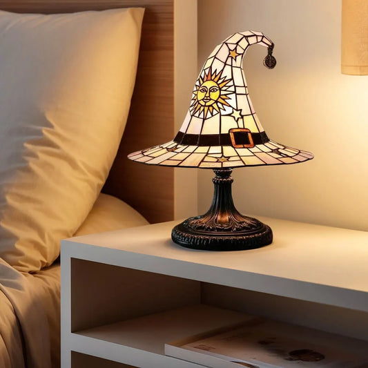 Witch Hat Lamp LED Night Light USB Powered Resin Witch Hat Light Ornament Bedside Lamp for Living Room Home Bedroom Decoration
