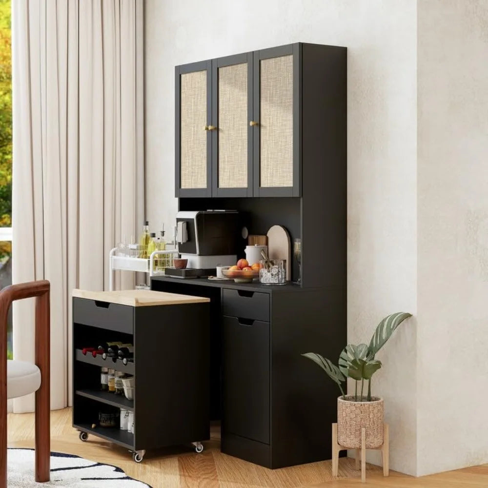 69.29" Kitchen Pantry Storage Cabinet, Modern Buffet Cabinet with Kitchen Cart Hutch with Microwave Stand, Food Pantry Cabinet w