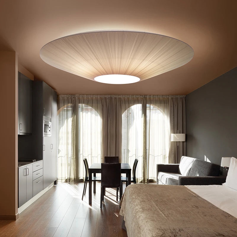 2024 Ceiling Light Simple Round Whtie Fabric Planted Lamp Foyer Creative Flying Saucer Light Restaurants Hotel Lobby Lighting