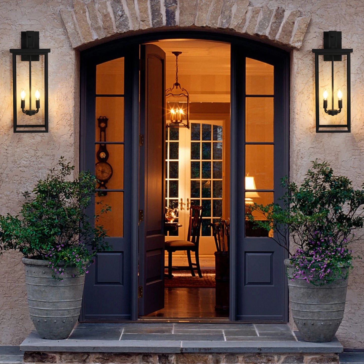 26 Inch Black Iron Outdoor Wall Sconce Clear Glass Lampshade Halloween Christmas Decoration Lighting For Garage Hallway