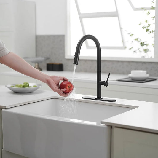 Pull down kitchen faucet, streamlined design, dual function nozzle, high-quality components, 360 degree rotating faucet