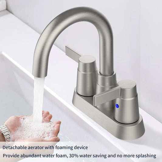 Bathroom Faucet Brushed Nickel 2-Handle Bathroom Sink Faucet 360 Degree High Arc Swivel Spout Centerset 4 Inch Vanity Faucet RV