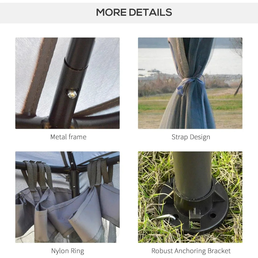 10' x 10' Patio Gazebo, Outdoor Canopy Shelter with 2-Tier Roof and Netting, Steel Frame, Rainproof and UV resistant Pergola