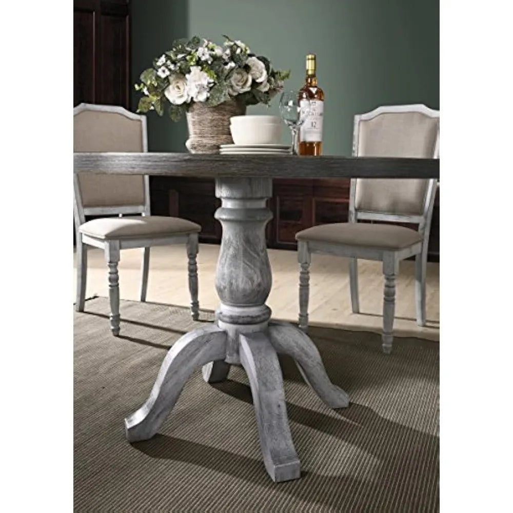 5-Piece Wood Dining Romm Table Set for 4 ,Industrial Rustic Farmhouse Round Dining Table for 6 and 4 High Back Upholstered Chair