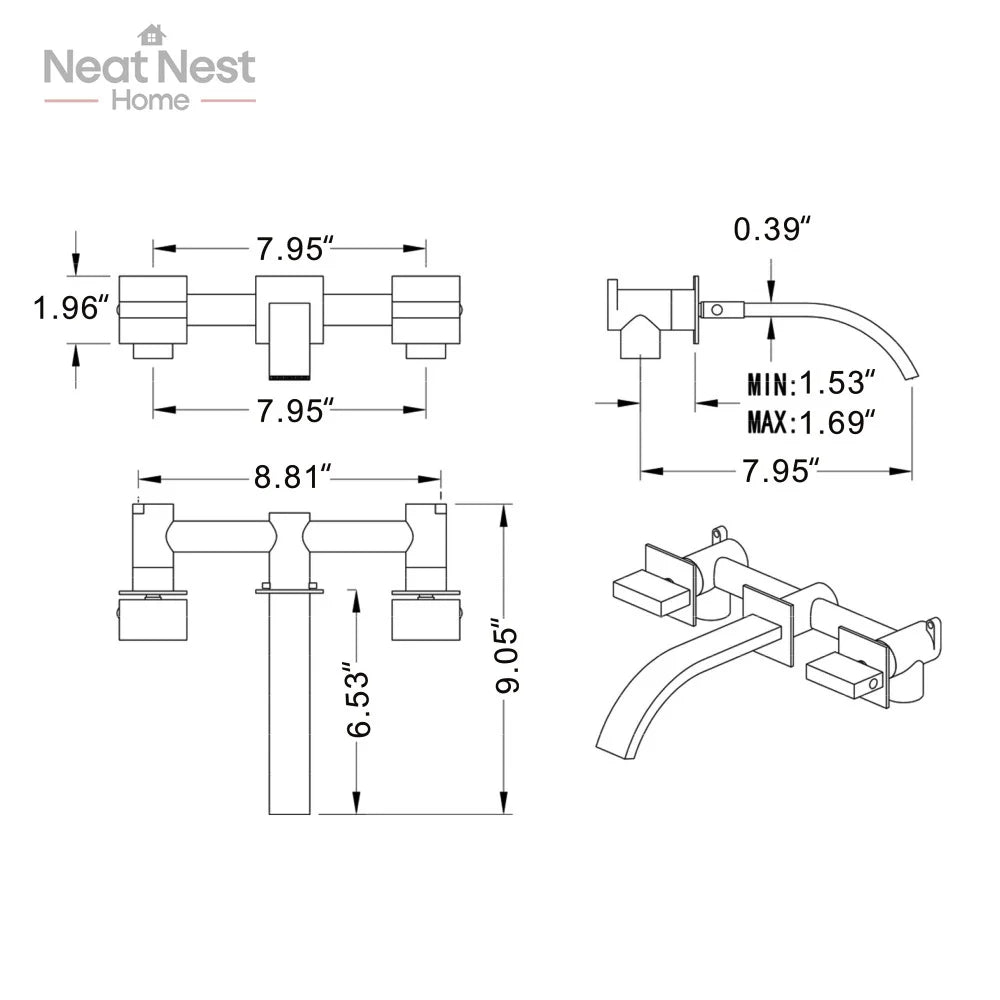 Wall Mount Lavatory Faucet Two Handle Bathroom Faucet,control the water temperature and water flow very well,Simple operation