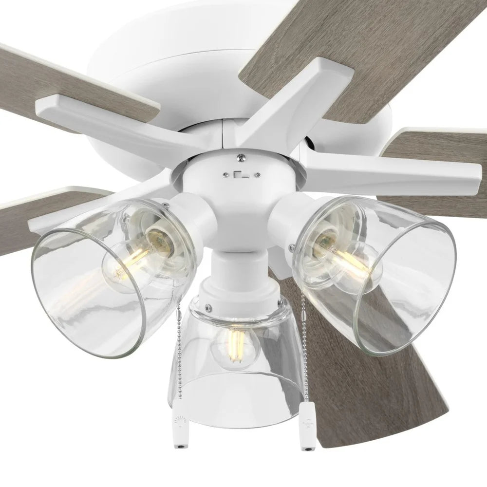 52 Inch Traditional LED Ceiling Fan with 3 Light Fixtures Adjustable Speed Dimmable Bulbs Indoor Use Reversible Blades Clear
