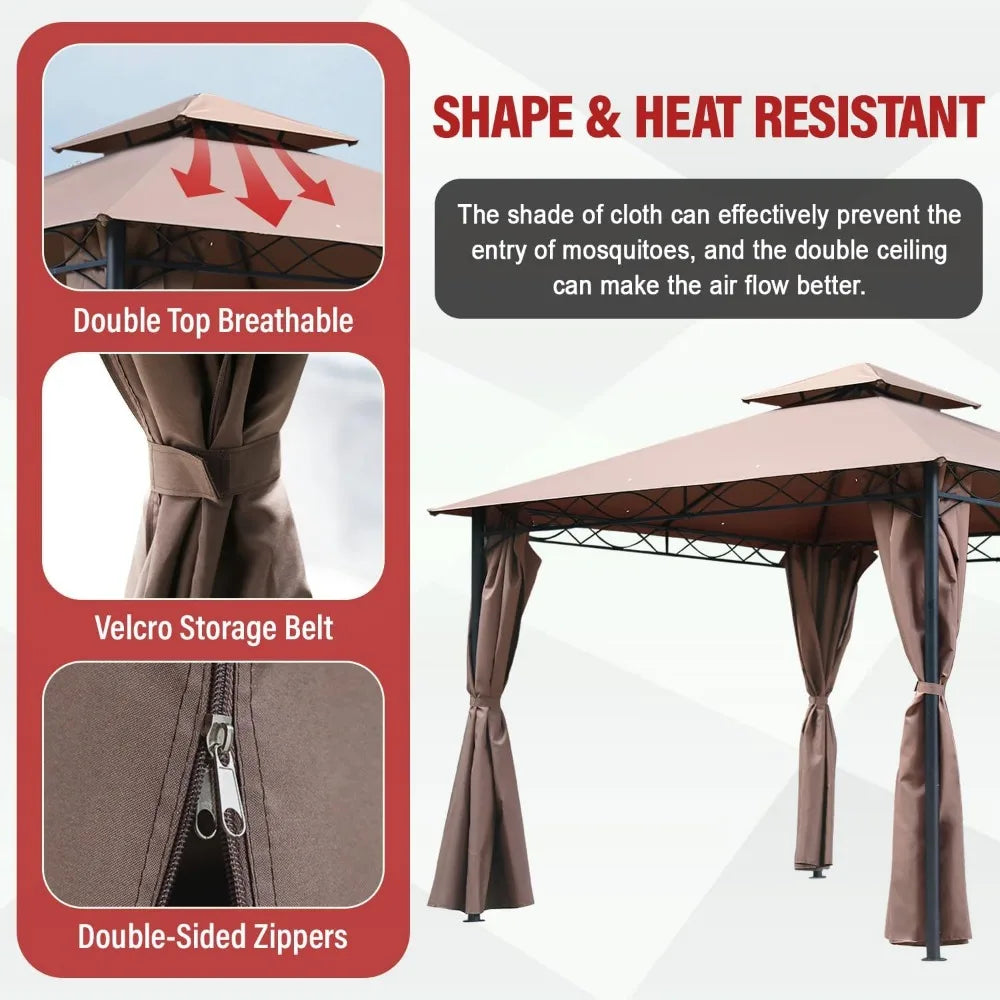 10'x10' Outdoor Patio Canopy Rain-Proof Pop Up Gazebo UV-Resistant Canopy Tent with Double Roof Tops Curtain for Backyard, Patio