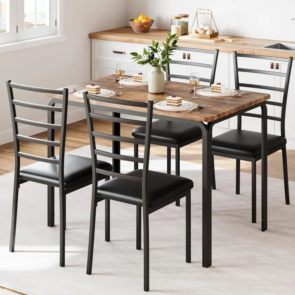 5-Piece Modern Dining Set: Square Table & 4 Chairs - Small Space Kitchen Solution