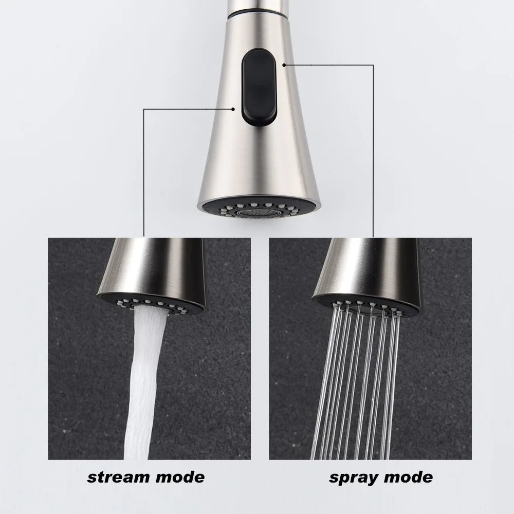 Single handle high arc brushed nickel pull kitchen faucet, stainless steel kitchen sink faucet, with pull-down spray faucet