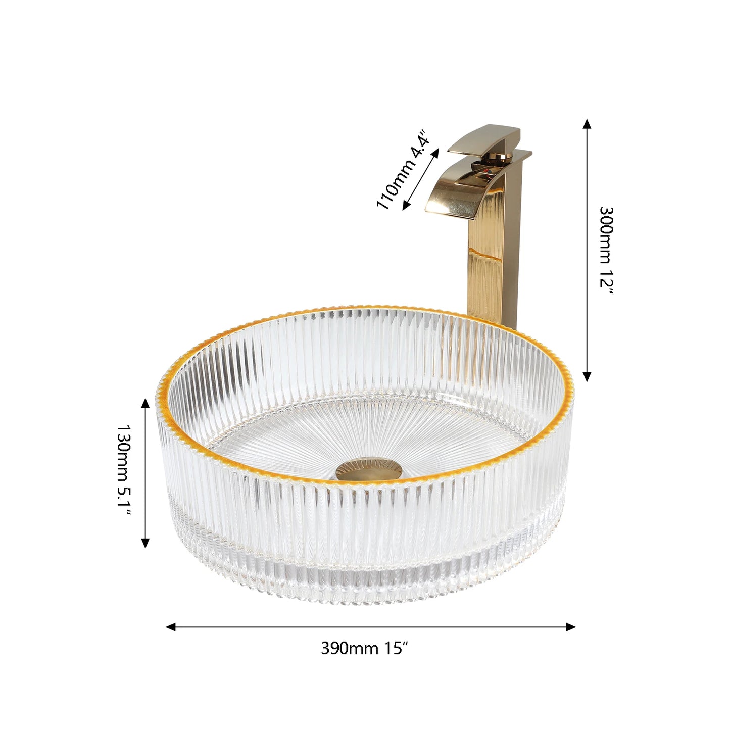 TORAYVINO Glass Bathroom Basin Sink Faucet Set Gold Rim White Vessel Vanity Top Sink  Two Hole Single Handle Faucet Mixer