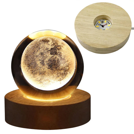 LED Crystal Ball Night Light Crystal Ball Lamp with Wooden Base Solar System Crystal Ball USB Charging for Home Decor
